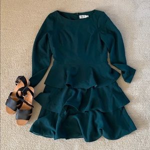 Eliza J Emerald Green Tiered Chiffon Dress